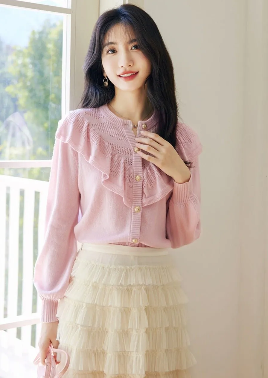 RUFFLED PINK KNIT TOP