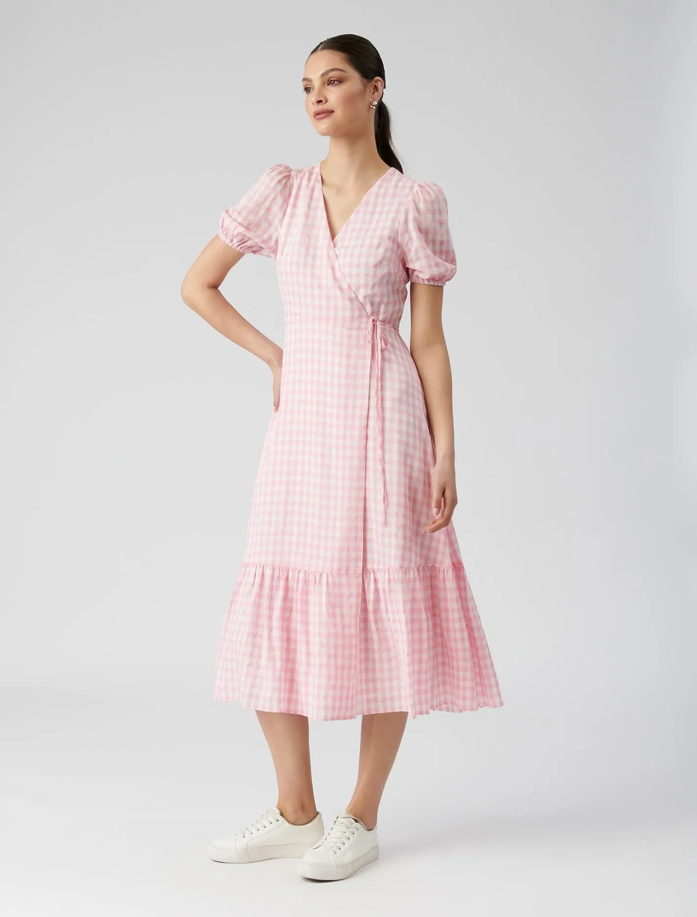 Samara Wrap Check Midi Dress
