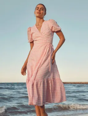 Samara Wrap Check Midi Dress
