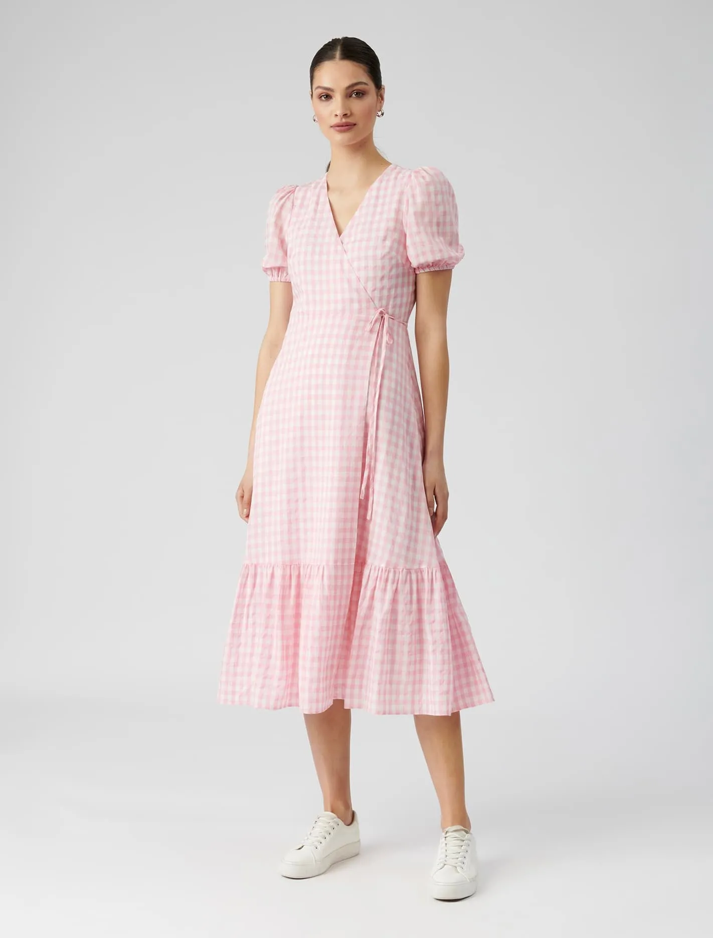 Samara Wrap Check Midi Dress