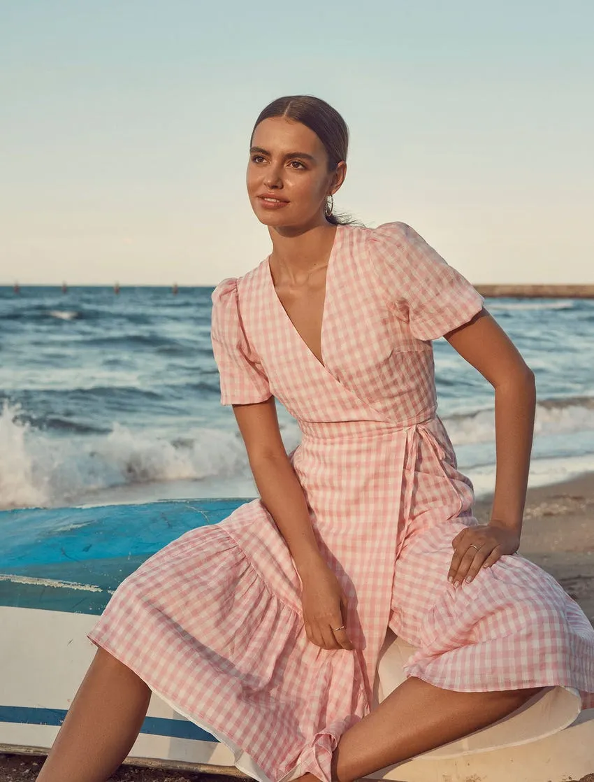 Samara Wrap Check Midi Dress