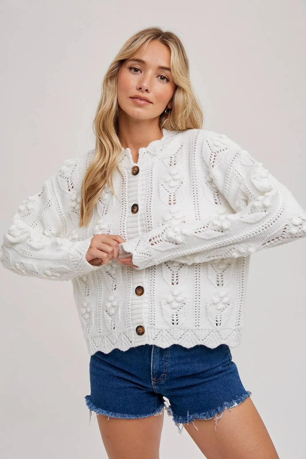 SCALLOP HEM KNIT CARDIGAN