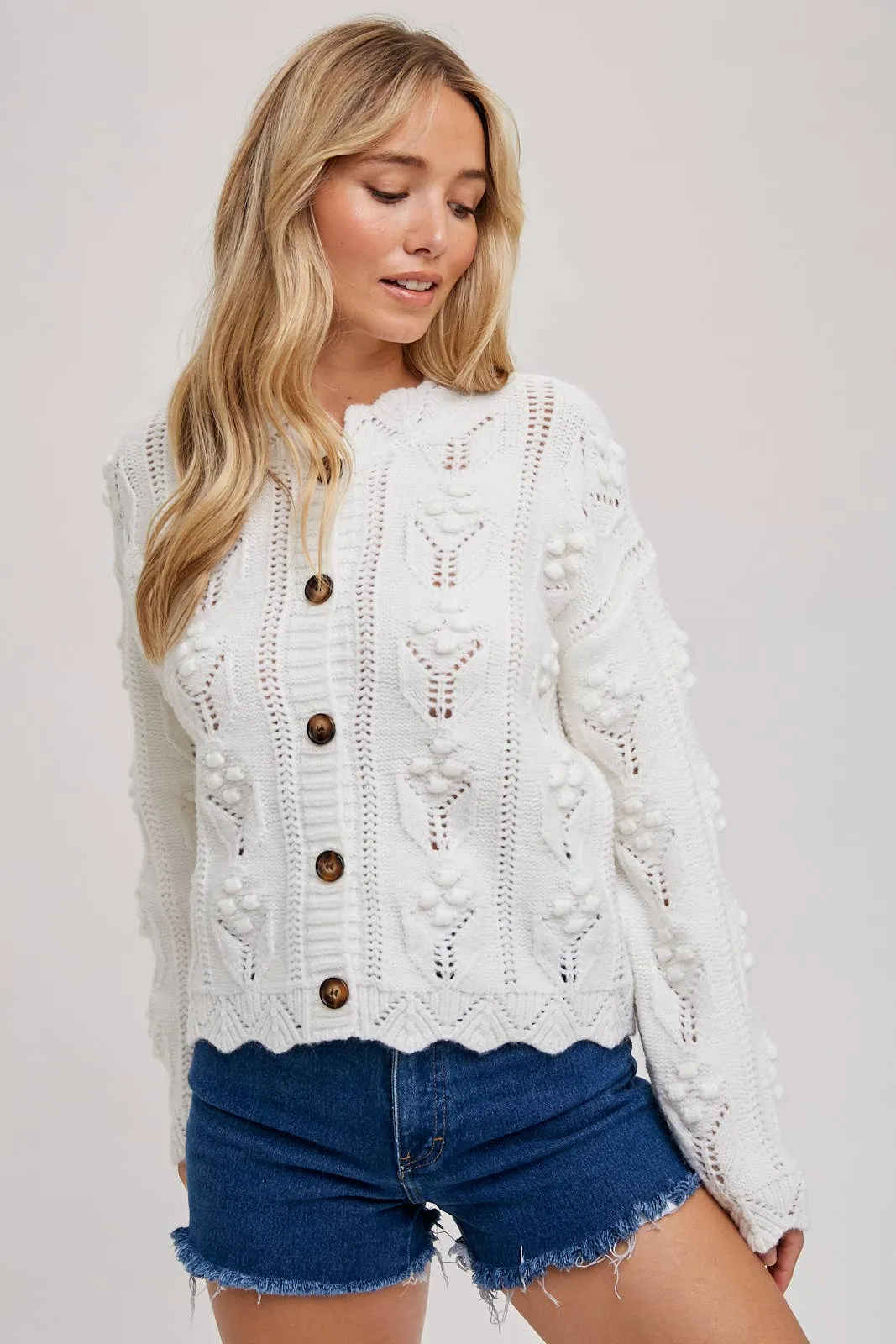 SCALLOP HEM KNIT CARDIGAN
