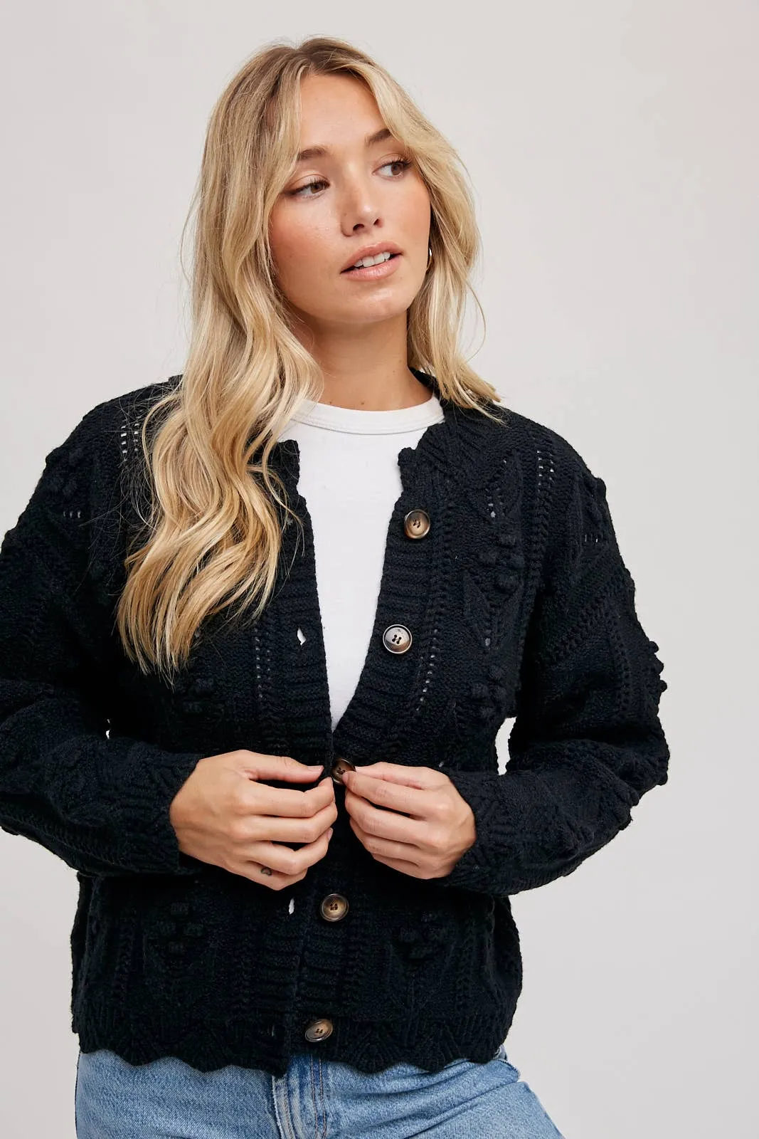 SCALLOP HEM KNIT CARDIGAN