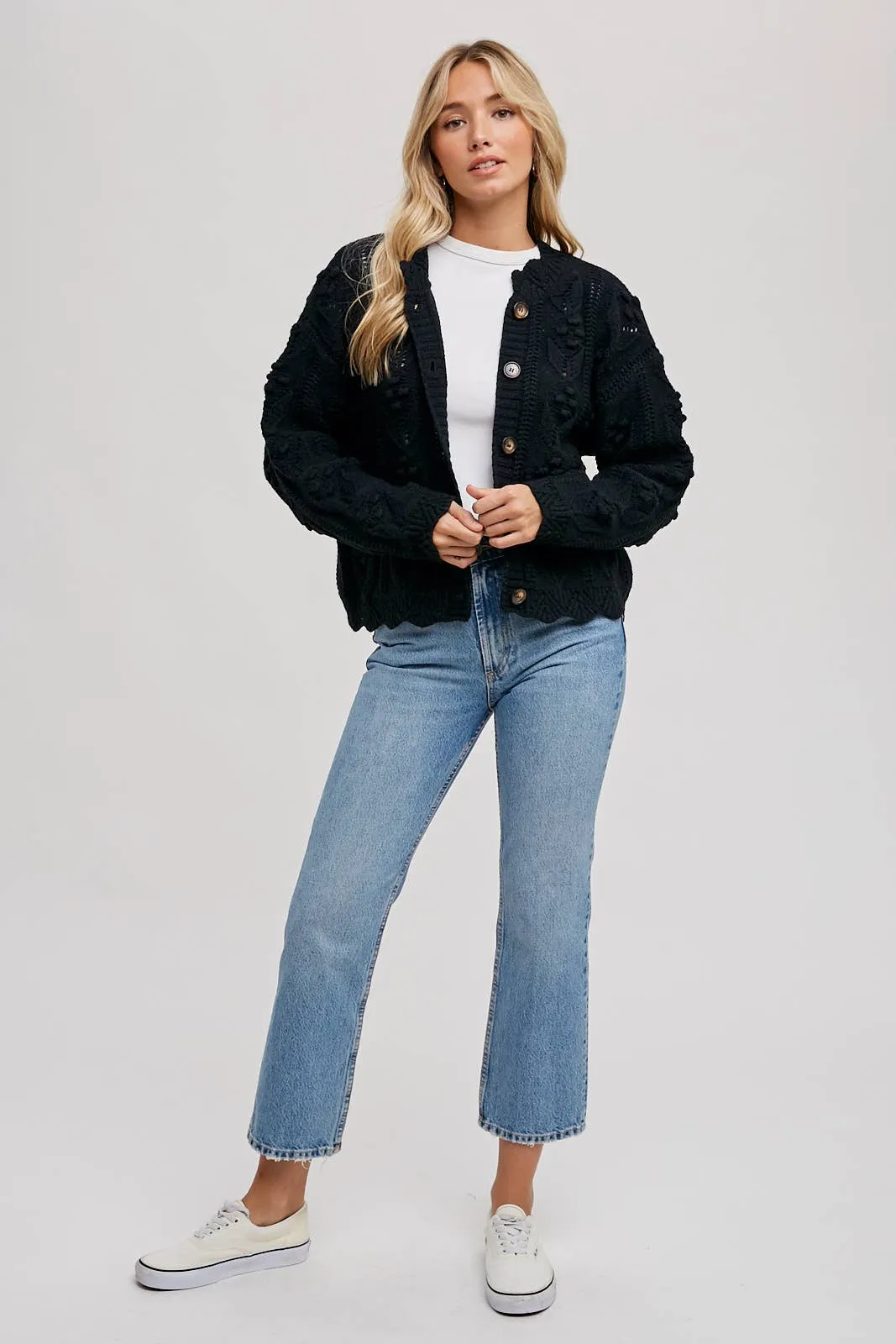 SCALLOP HEM KNIT CARDIGAN