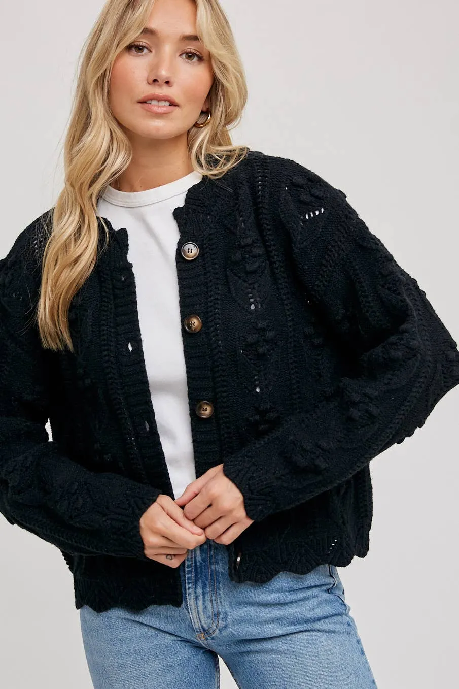 SCALLOP HEM KNIT CARDIGAN