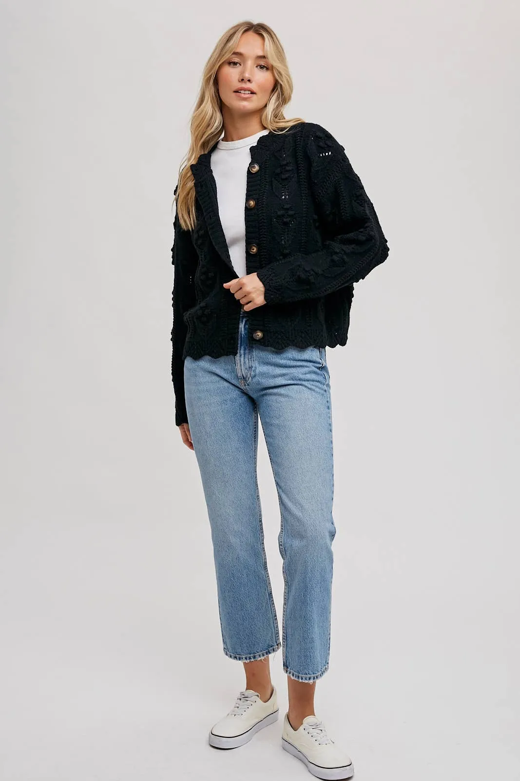 SCALLOP HEM KNIT CARDIGAN