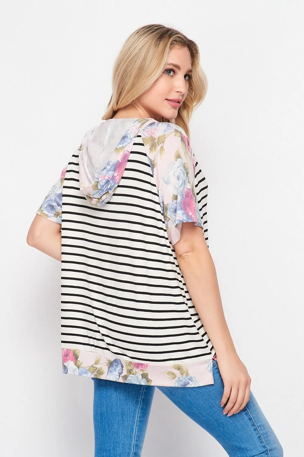 Short Sleeve Hoodie with Pouch Pink Olive