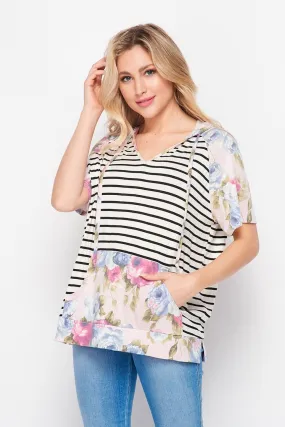 Short Sleeve Hoodie with Pouch Pink Olive
