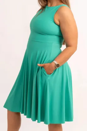 Silky Reversible Comfort Crop Midi Dress W/ Pockets - Jade