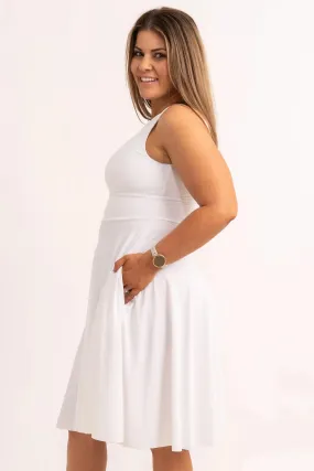 Silky Reversible Comfort Crop Midi Dress W/ Pockets - White