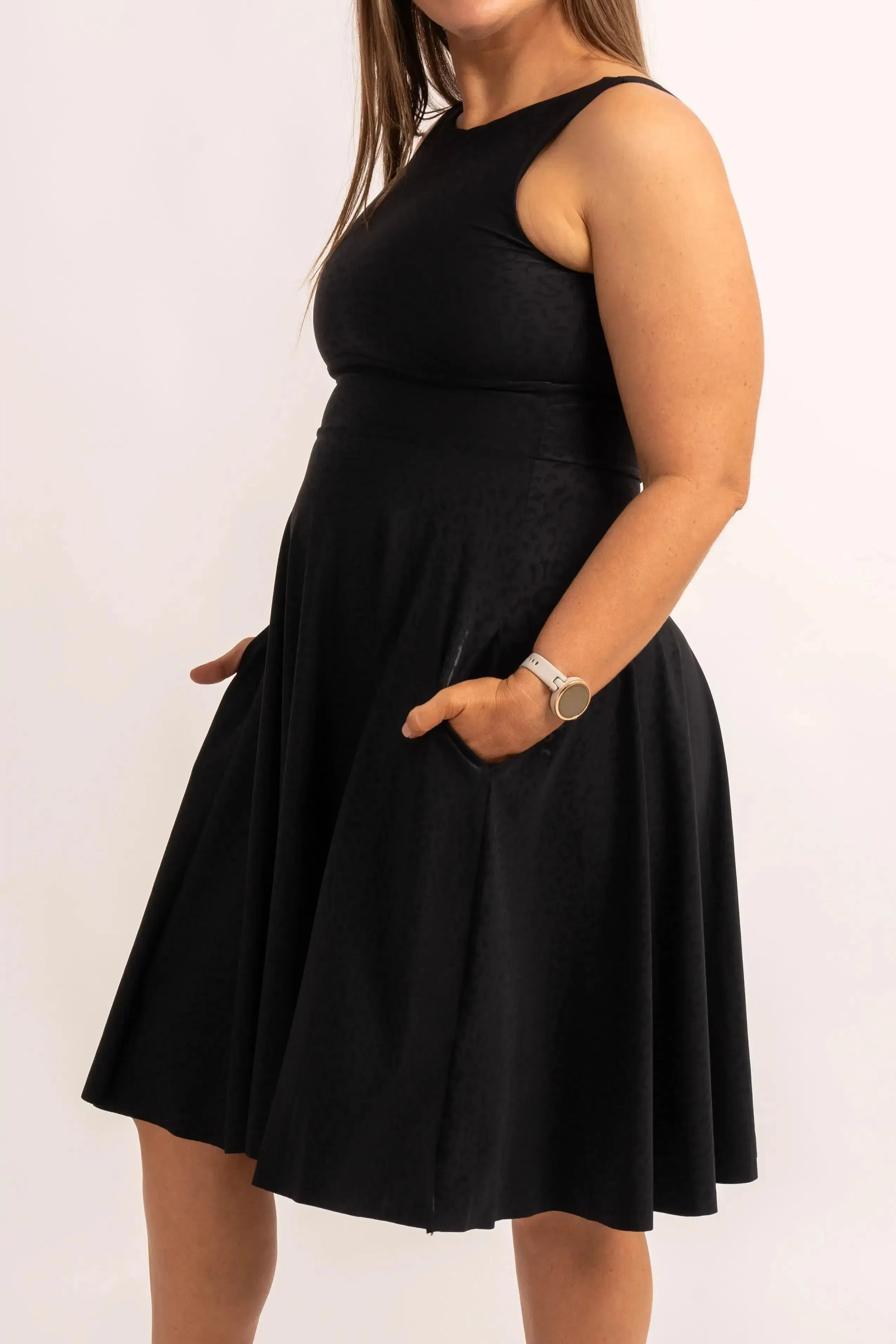 Silky Reversible Comfort Crop Midi Dress W/Pockets - Black Exotic Touch Jag