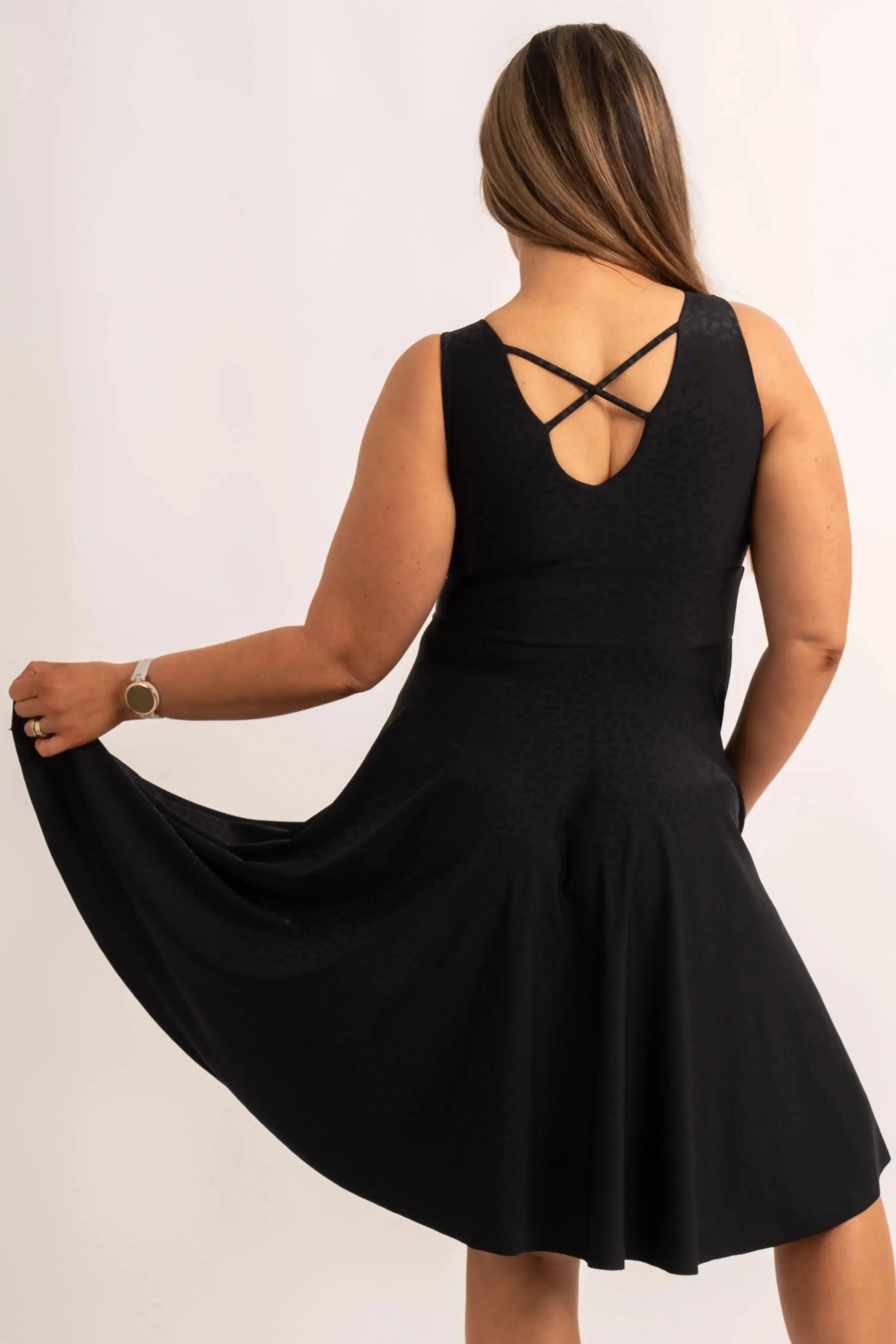 Silky Reversible Comfort Crop Midi Dress W/Pockets - Black Exotic Touch Jag