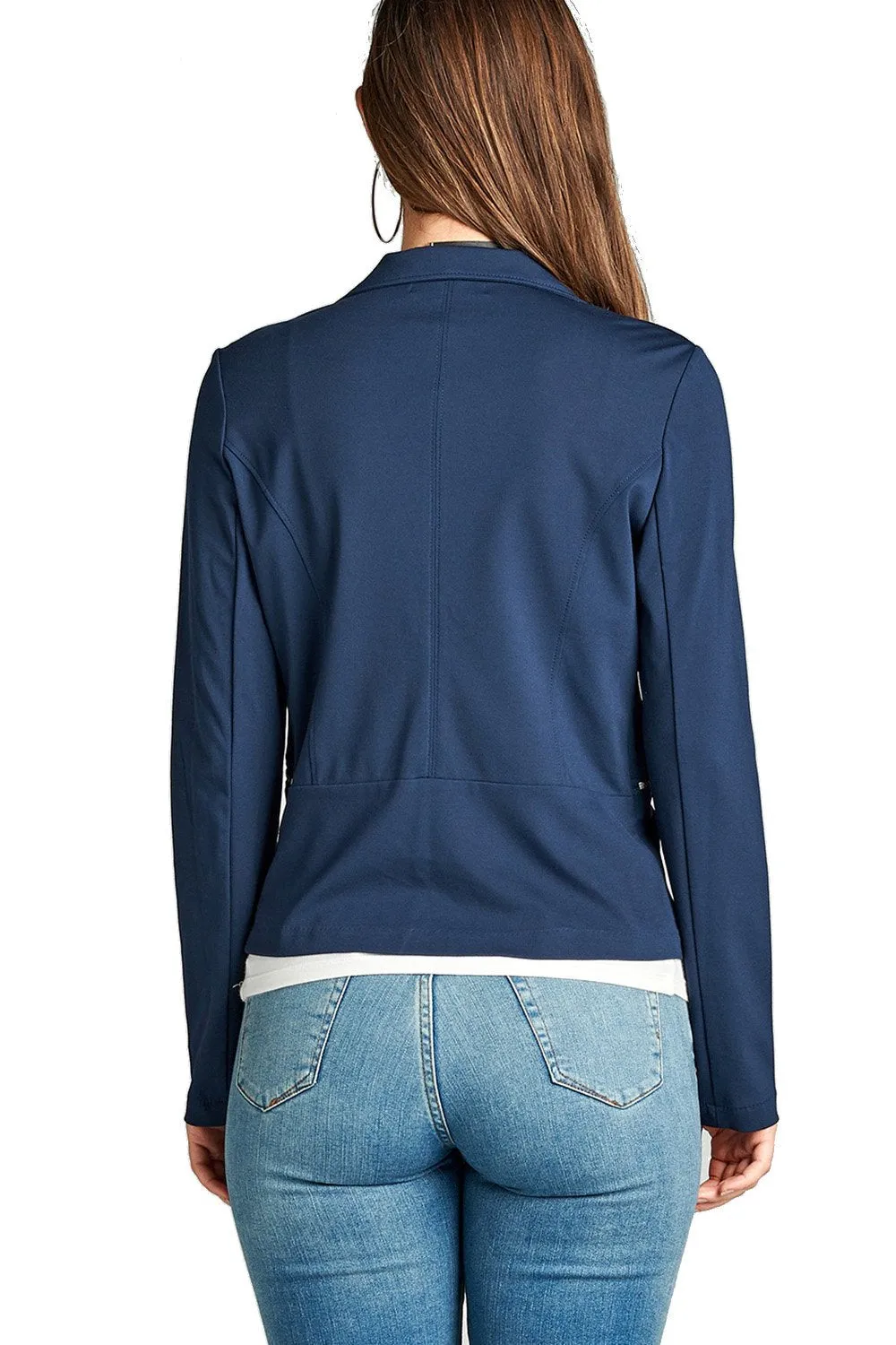 Single button long sleeve ponte Blazer with front zipper detail
