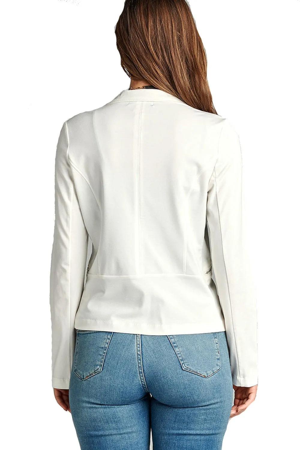 Single button long sleeve ponte Blazer with front zipper detail
