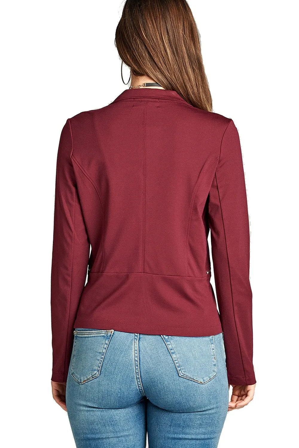 Single button long sleeve ponte Blazer with front zipper detail