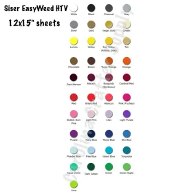 Siser EasyWeed HTV 10 Sheet Pack! You Pick The Pack Size & Colors 12x15 Sheets Iron-On Vinyl Heat Transfer Vinyl