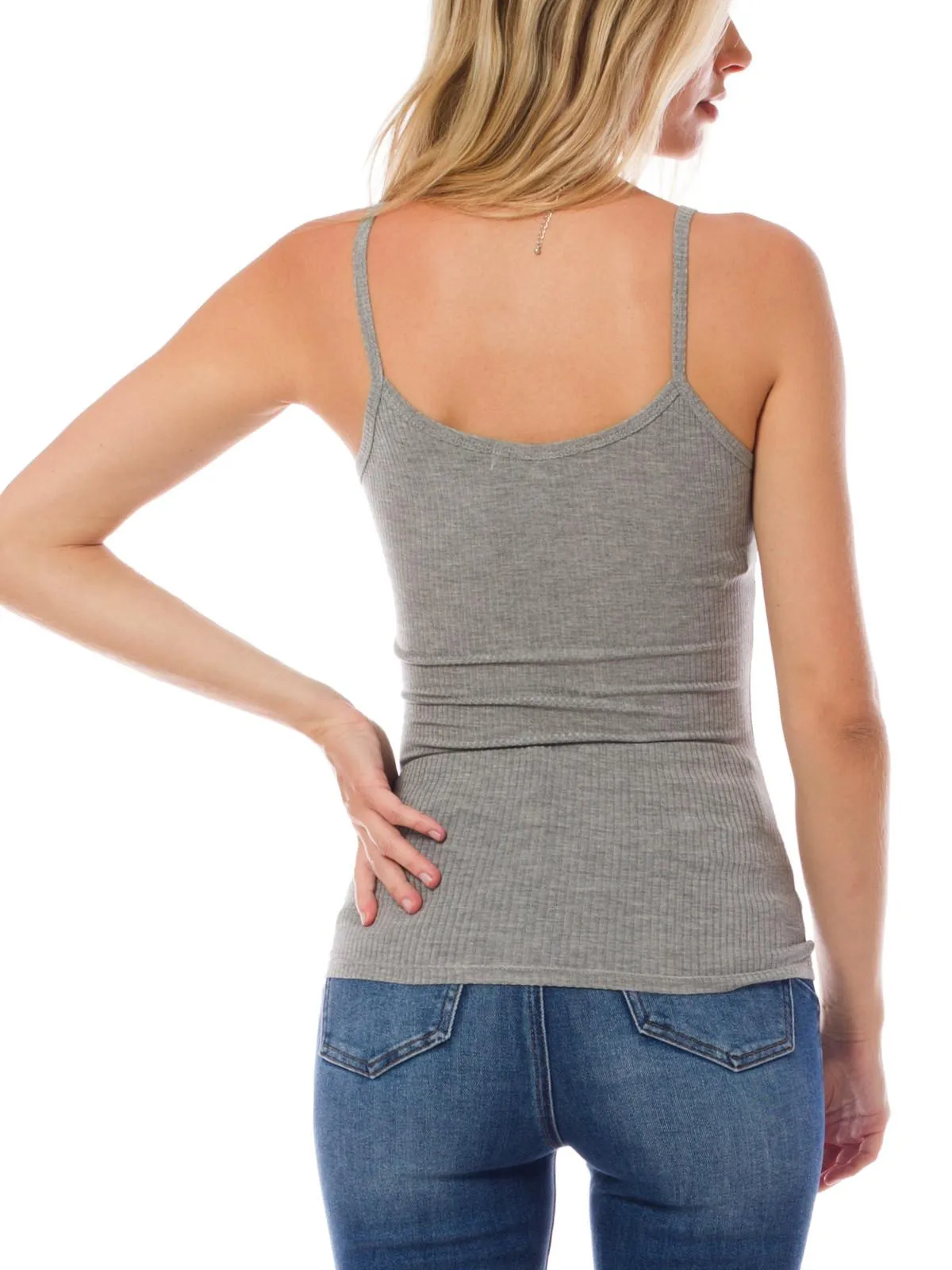 Solid Sleeveless Rib Knit Scoop Neck Stretch Tank Top