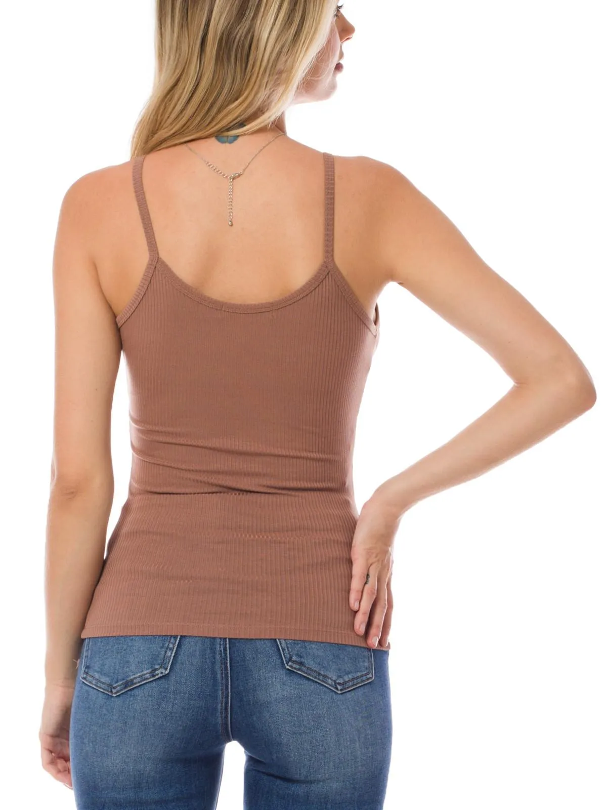 Solid Sleeveless Rib Knit Scoop Neck Stretch Tank Top