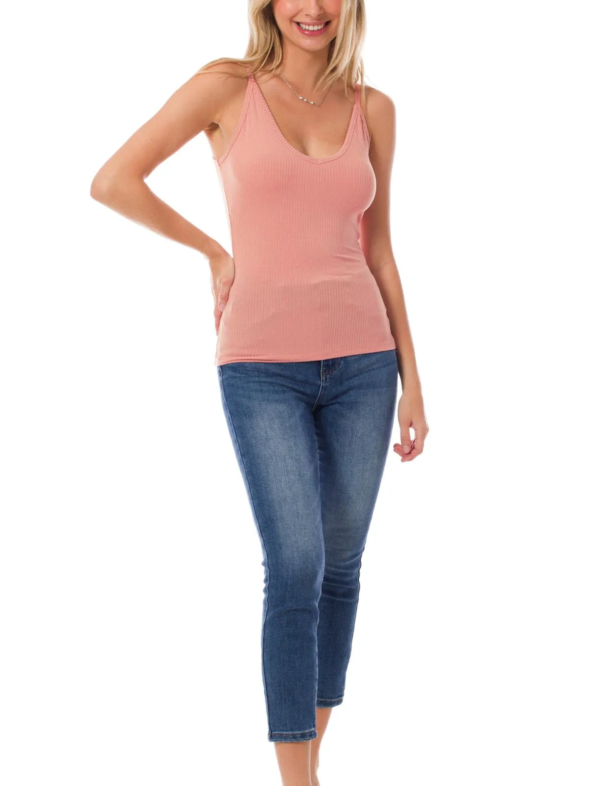 Solid Sleeveless Rib Knit Scoop Neck Stretch Tank Top