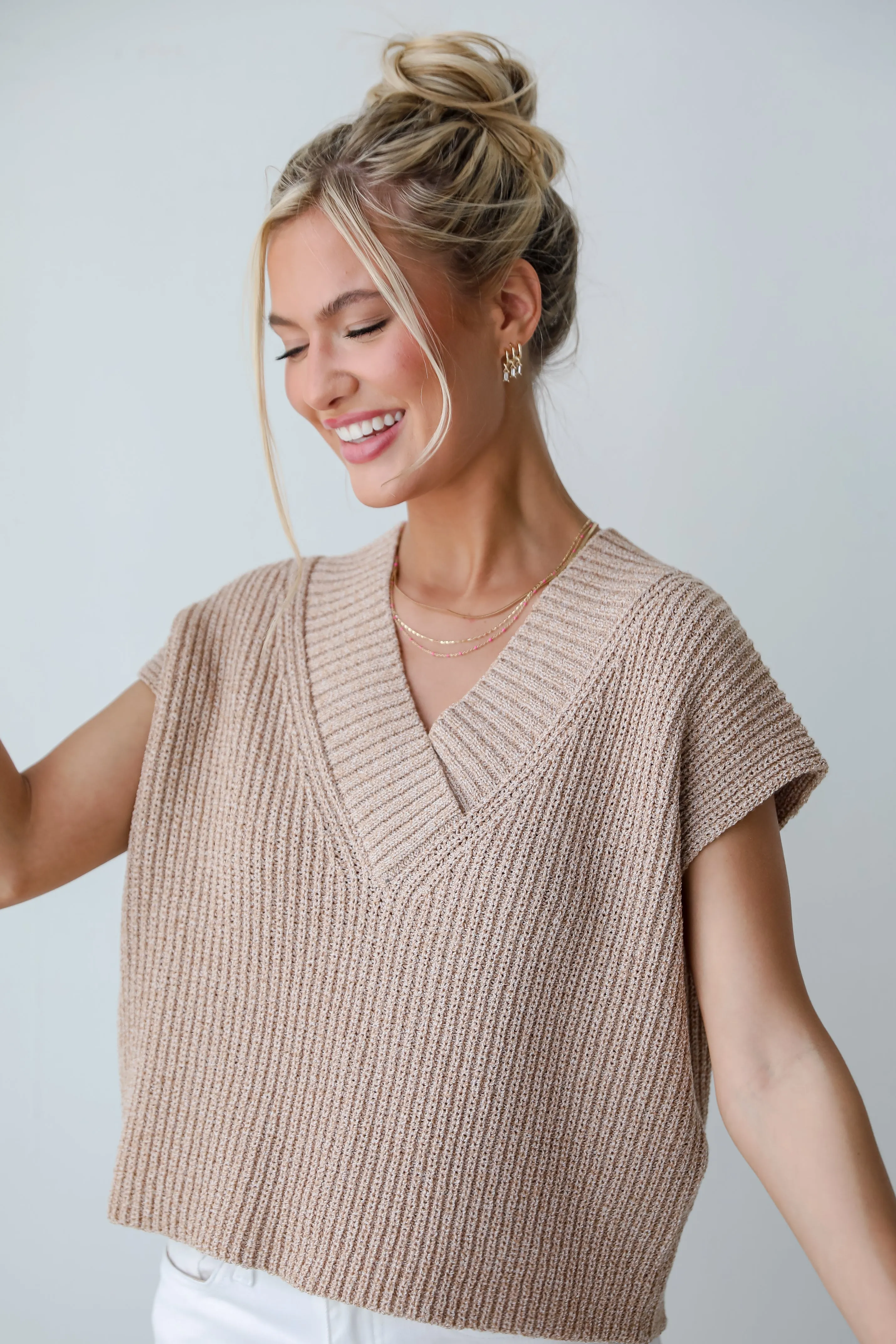 Staycation Sweetie Taupe Sweater Top