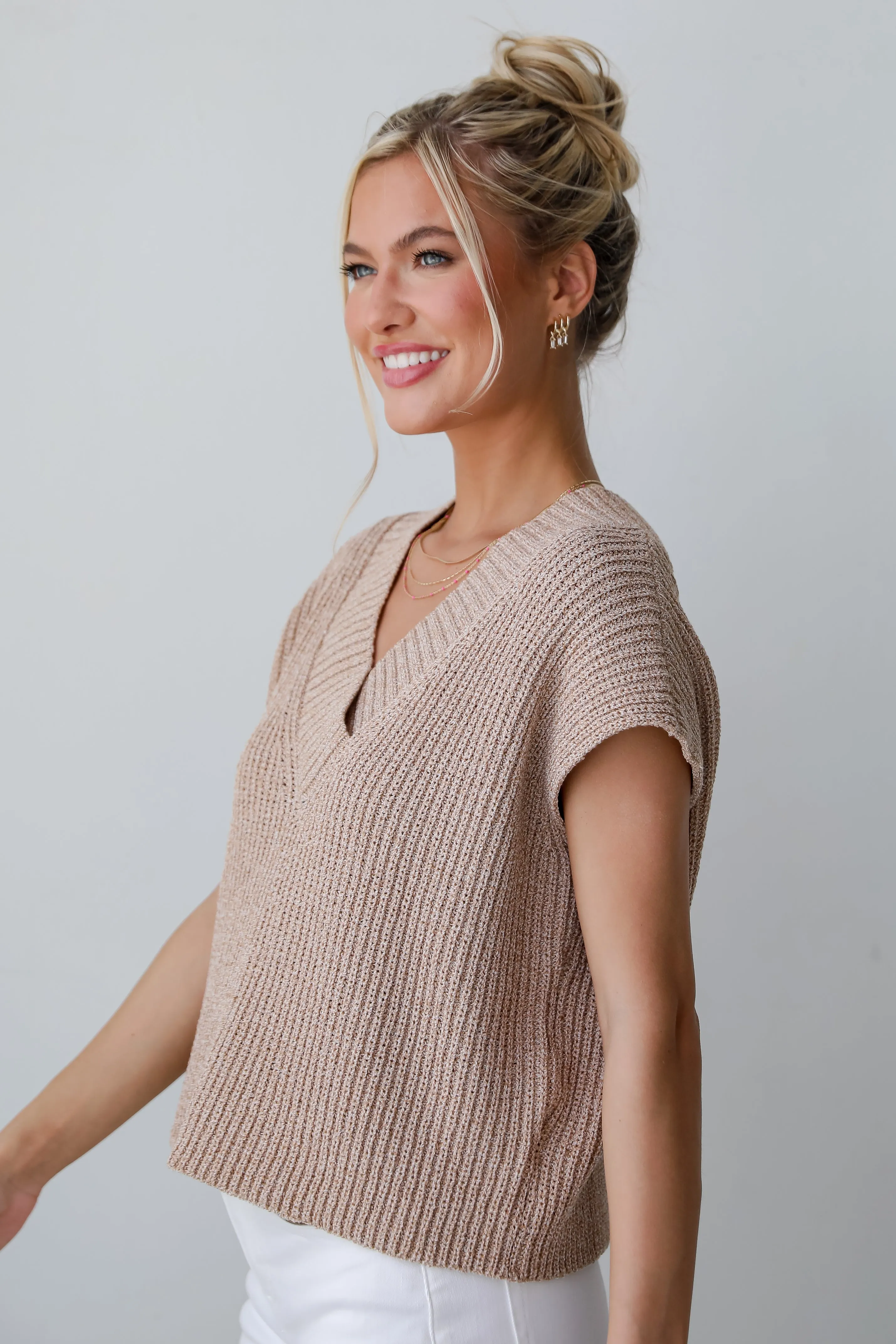 Staycation Sweetie Taupe Sweater Top