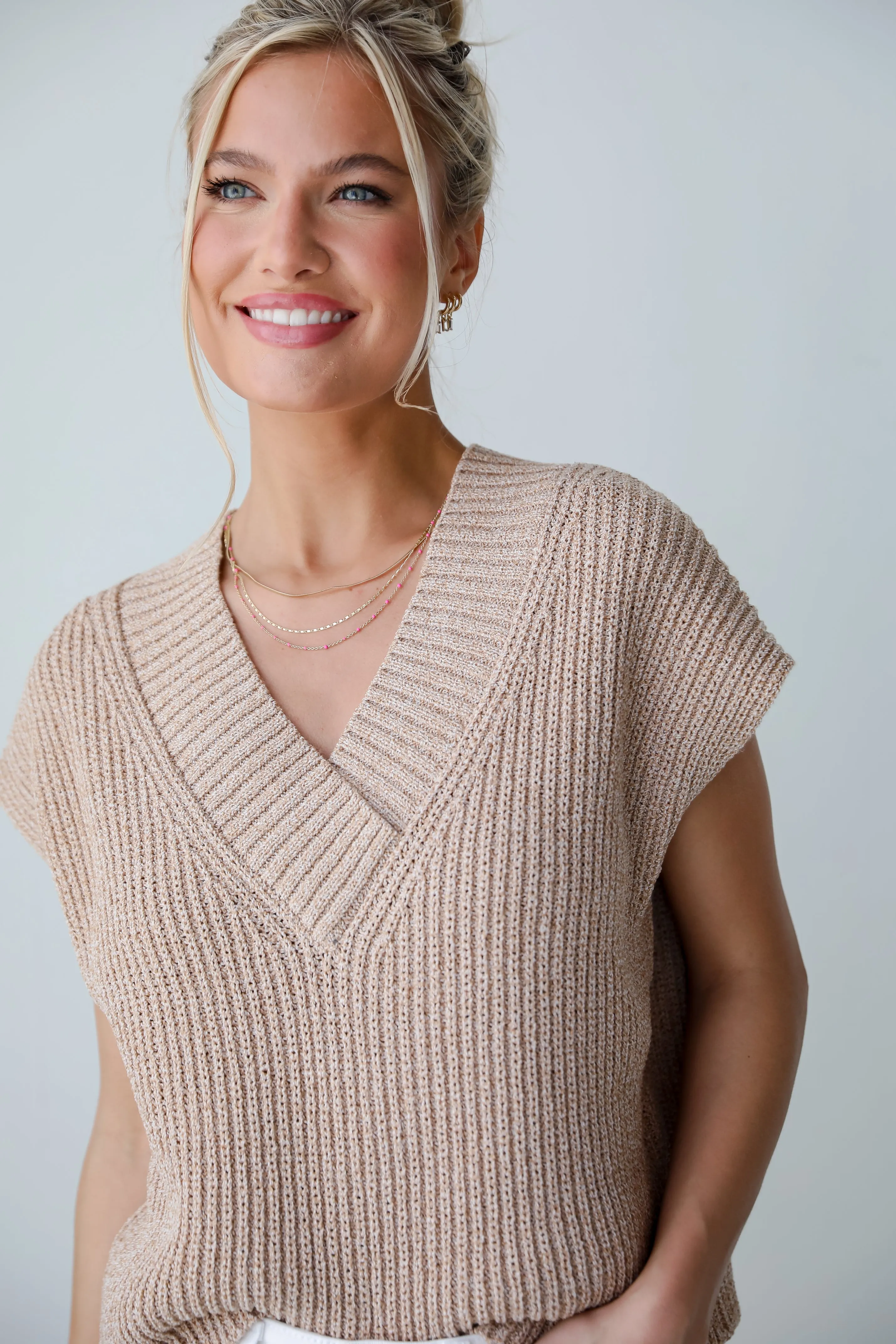 Staycation Sweetie Taupe Sweater Top