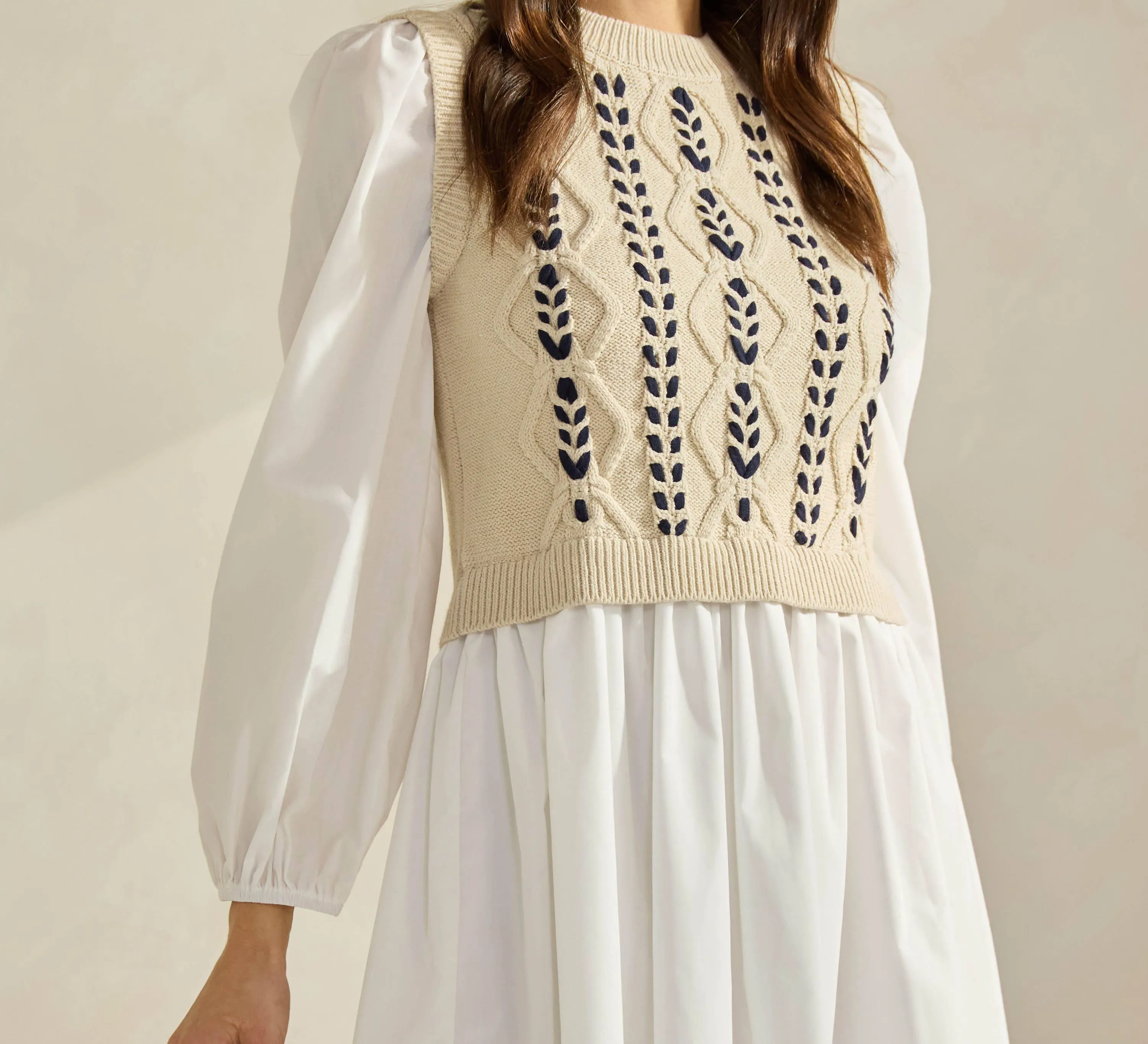Sweater & Poplin Combo Dress