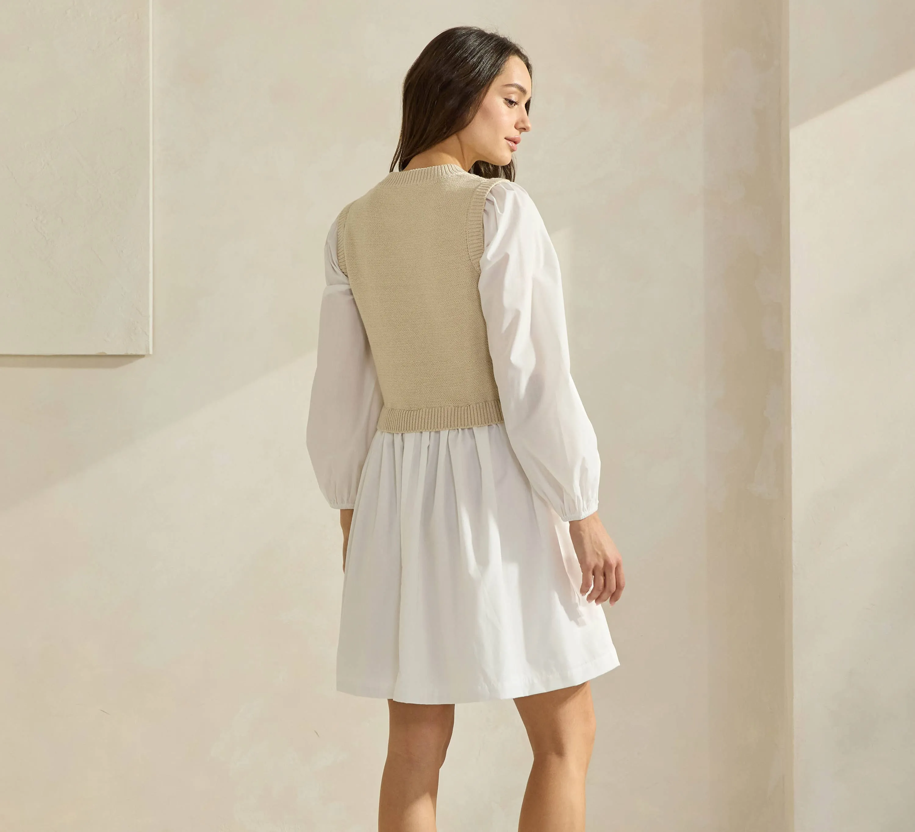 Sweater & Poplin Combo Dress