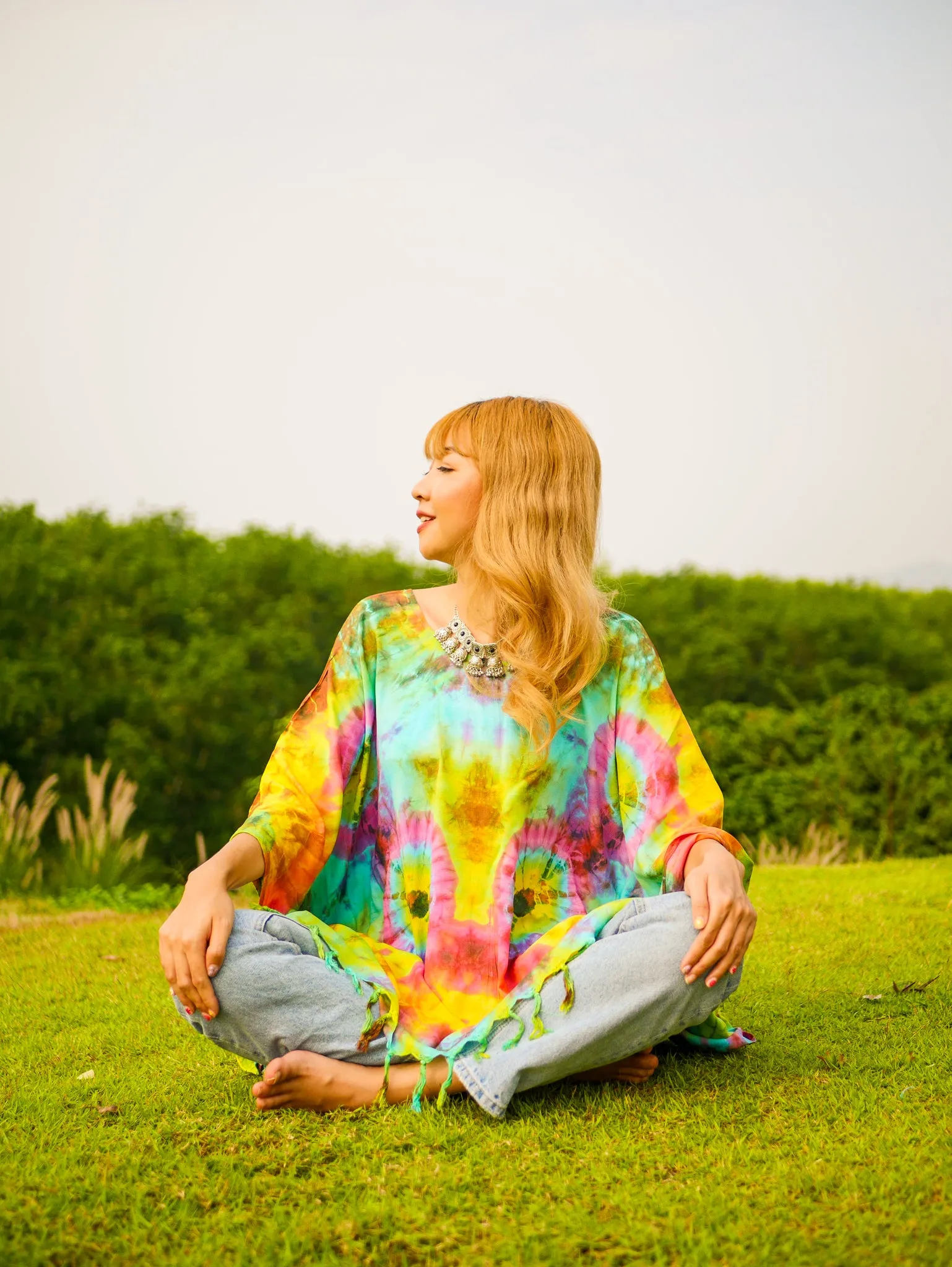 T0818- Hand Dyed Tunic Boho Kaftan Blouse Hippie Oversize Tops