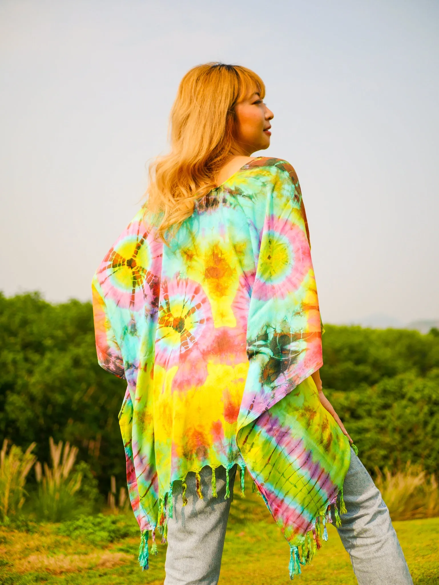 T0818- Hand Dyed Tunic Boho Kaftan Blouse Hippie Oversize Tops