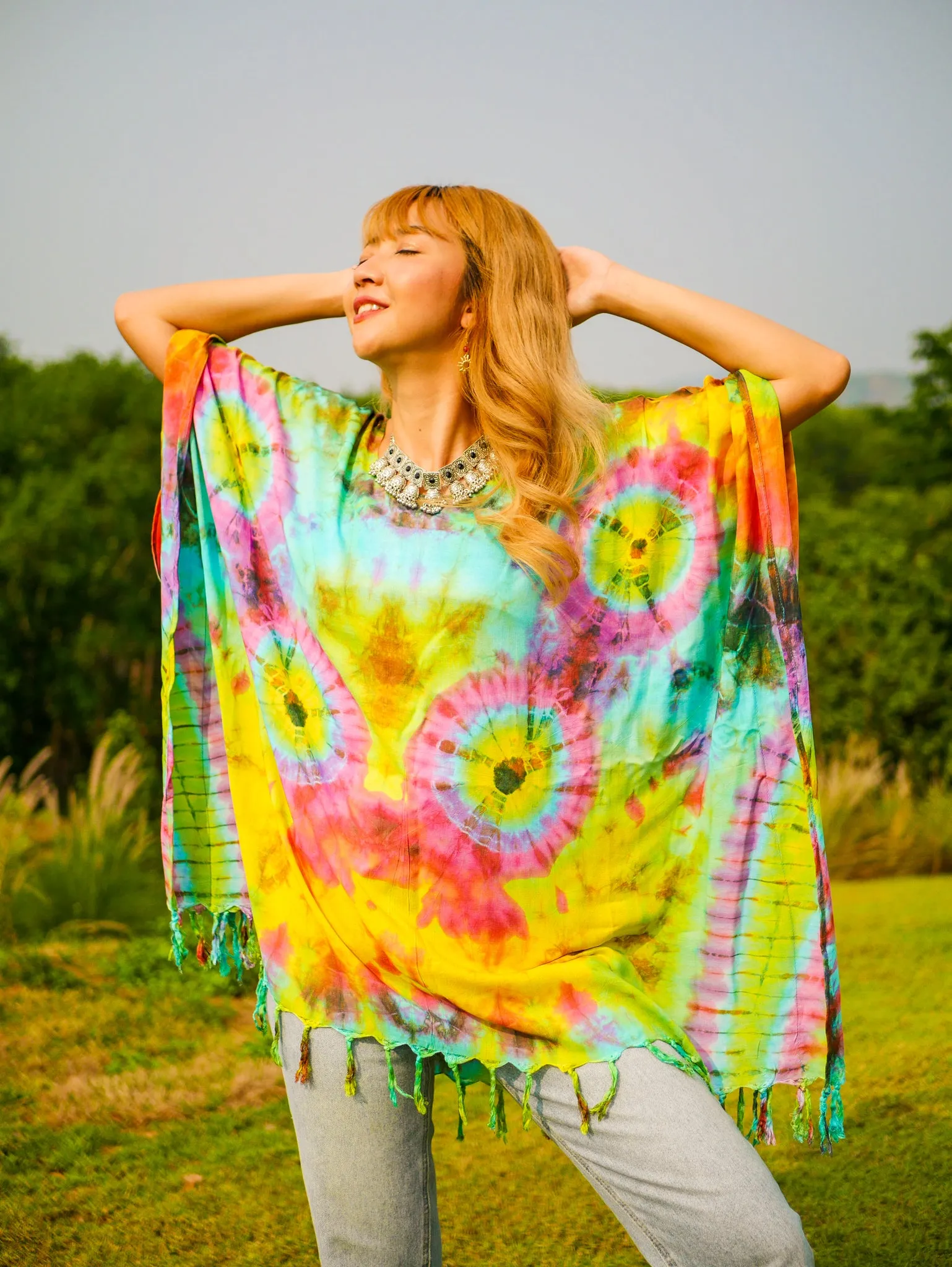T0818- Hand Dyed Tunic Boho Kaftan Blouse Hippie Oversize Tops