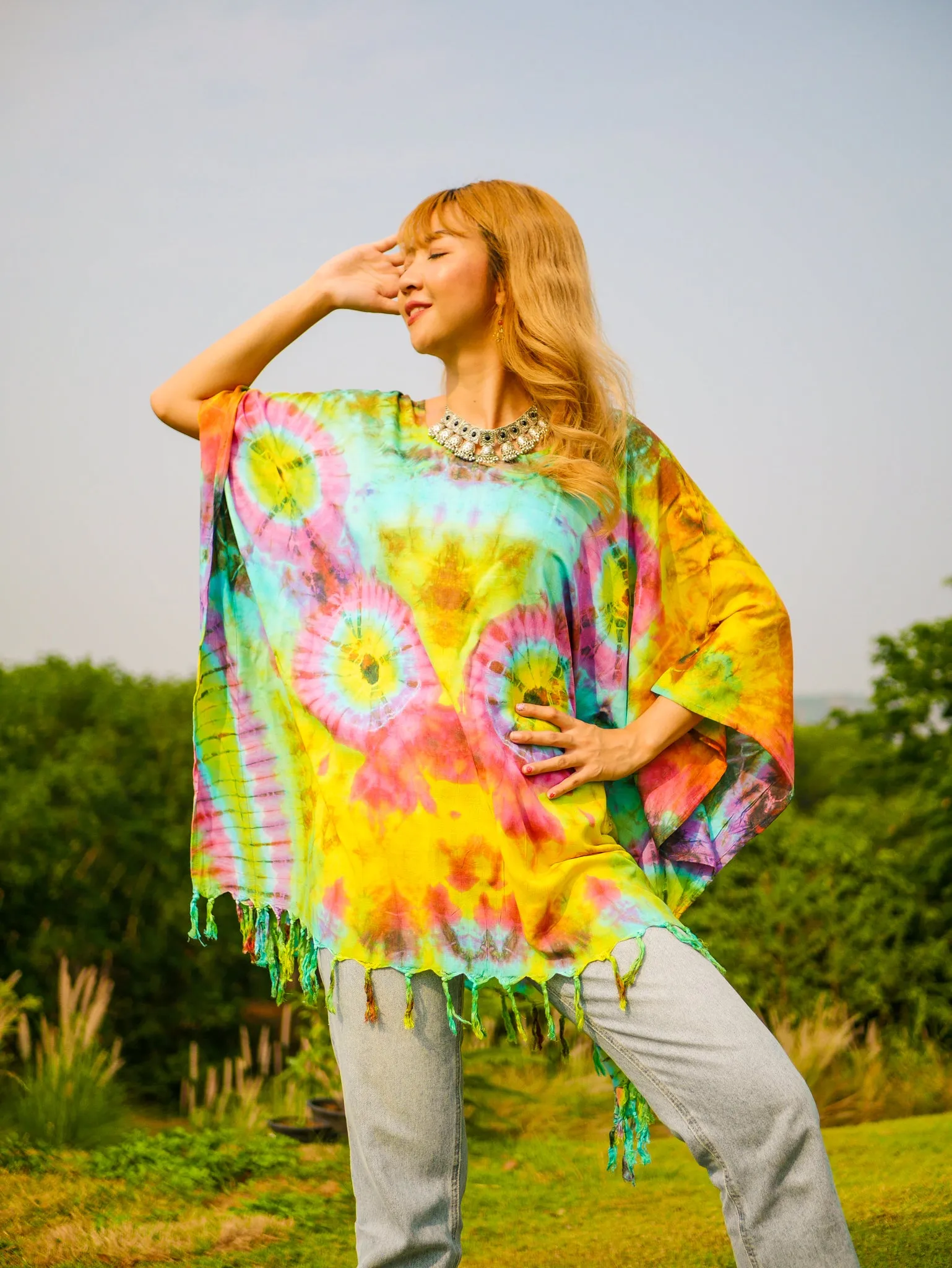 T0818- Hand Dyed Tunic Boho Kaftan Blouse Hippie Oversize Tops