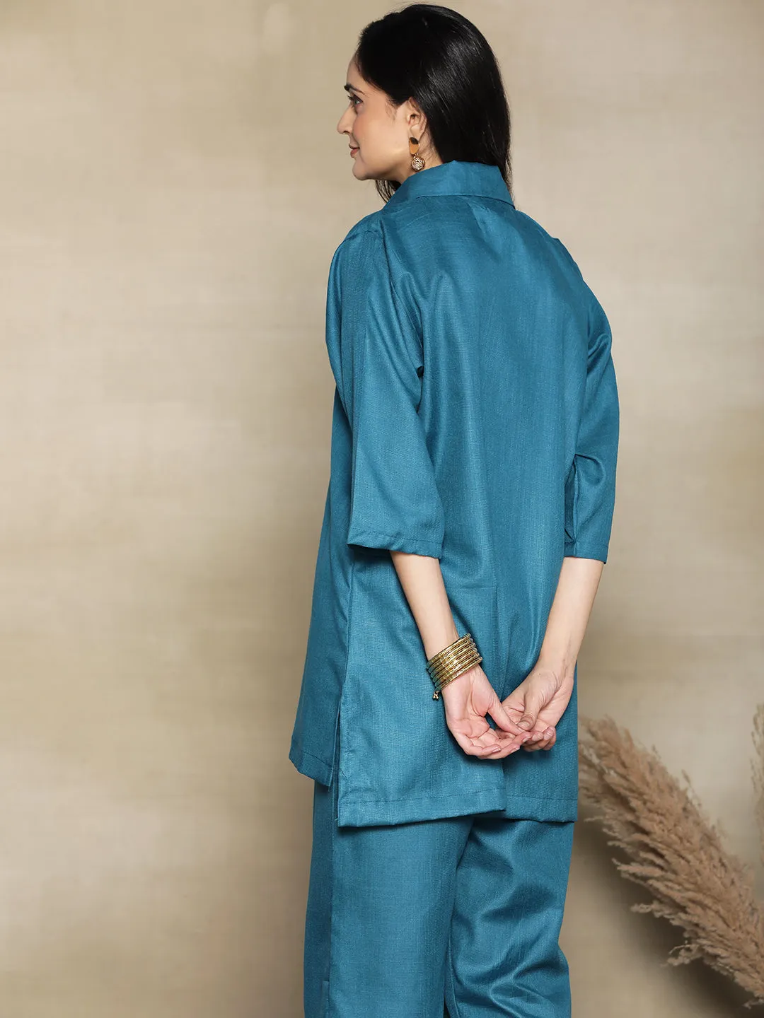 Teal CottonSlub ShirtTop