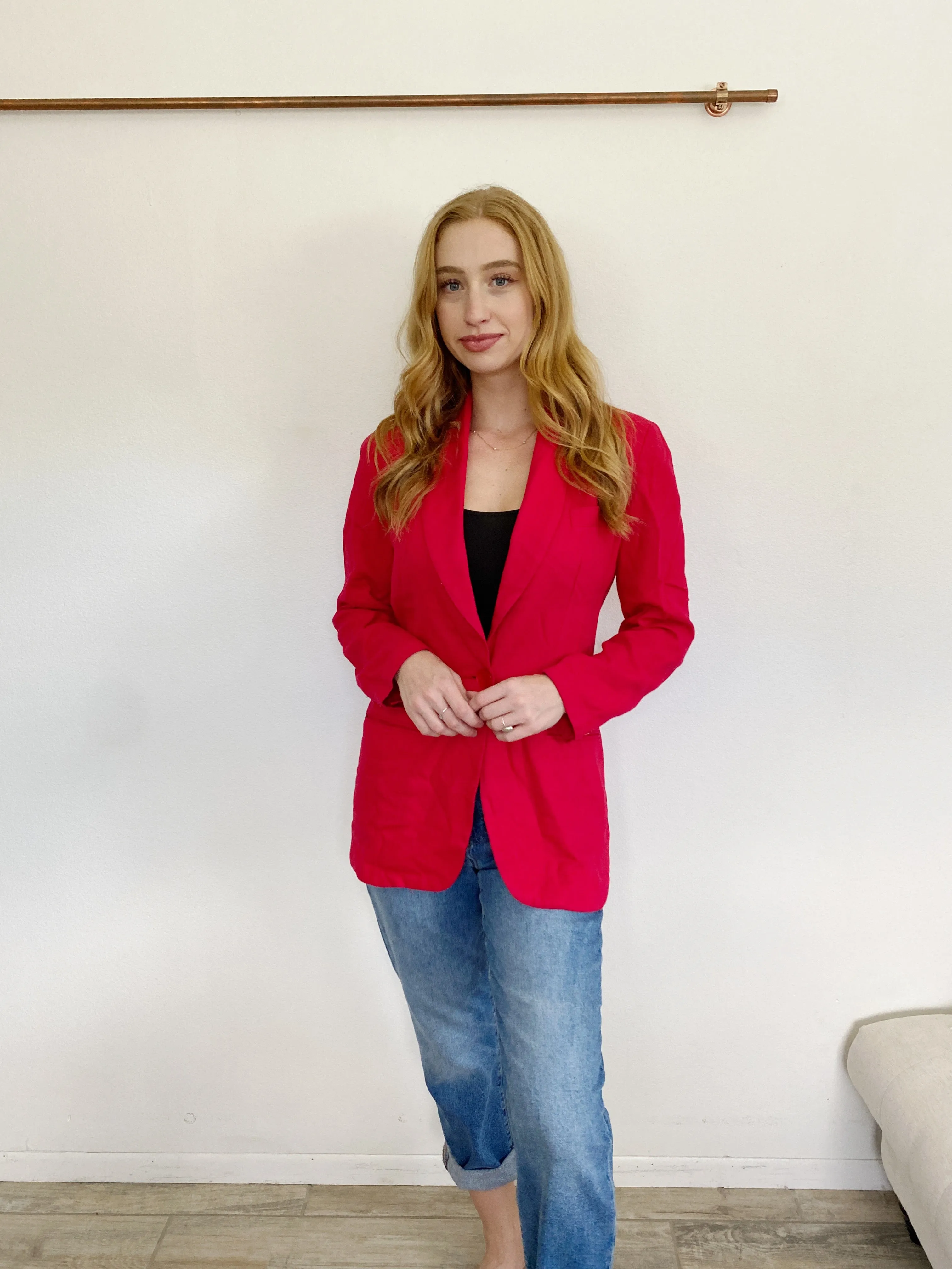 THE LIMITED Red Boyfriend Wool Blazer Suit Jacket Small