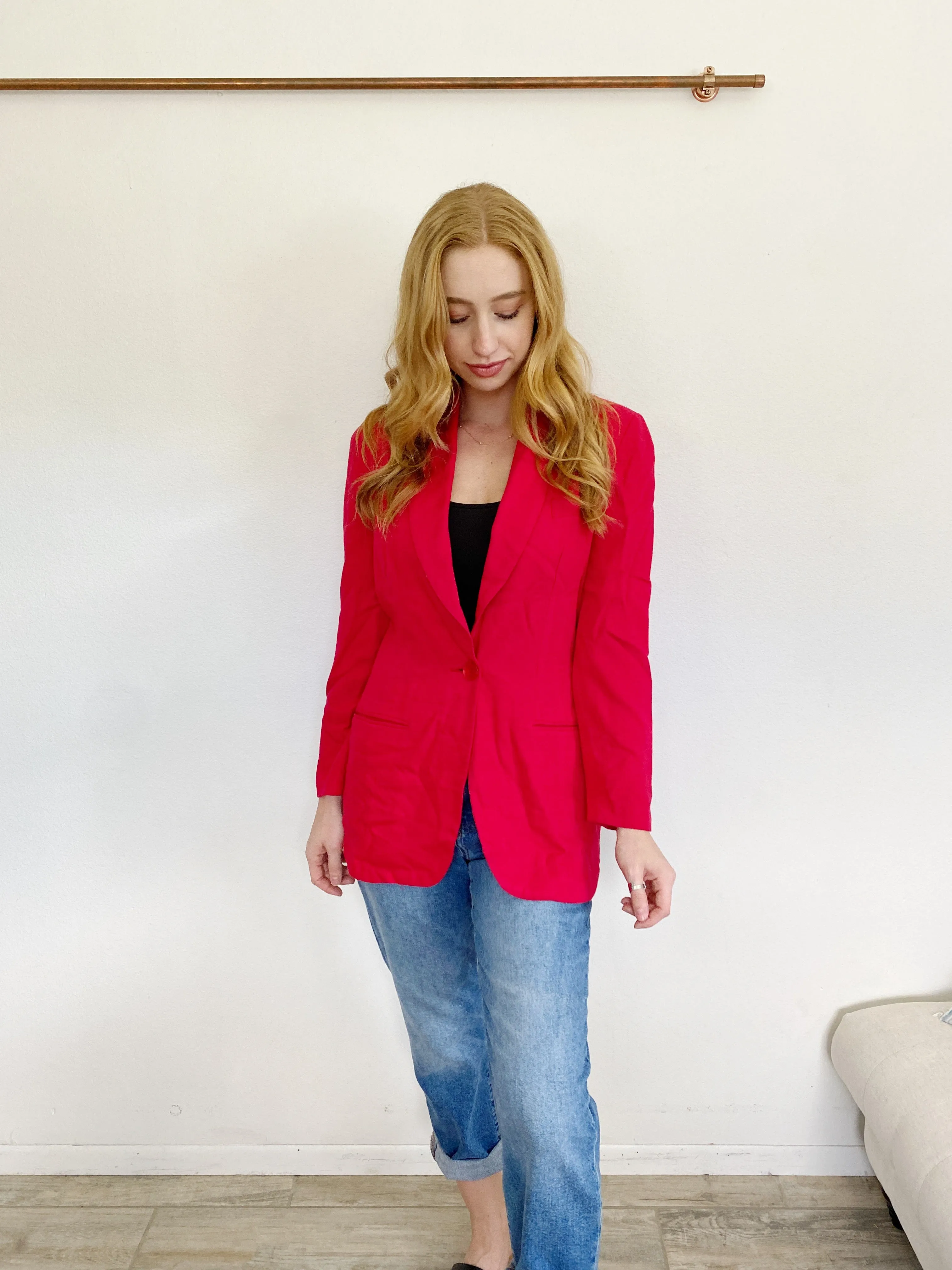 THE LIMITED Red Boyfriend Wool Blazer Suit Jacket Small