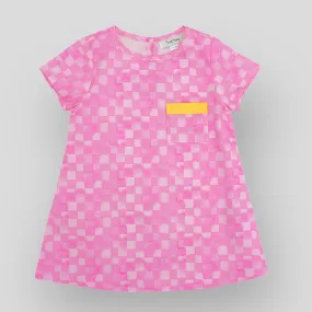 Trapeze Dress in Pink Checkerboard - OEKO-TEX Certified Cotton