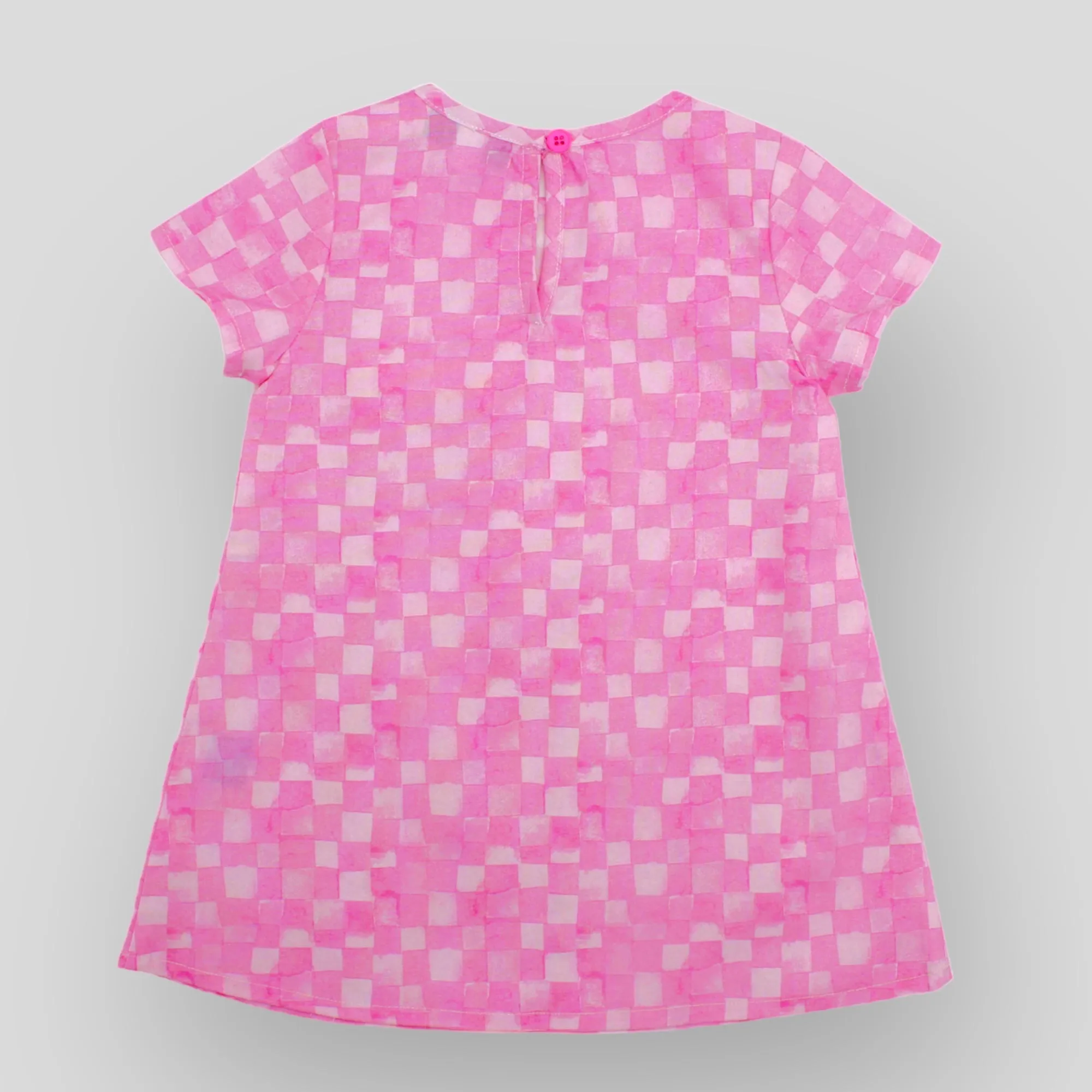 Trapeze Dress in Pink Checkerboard - OEKO-TEX Certified Cotton