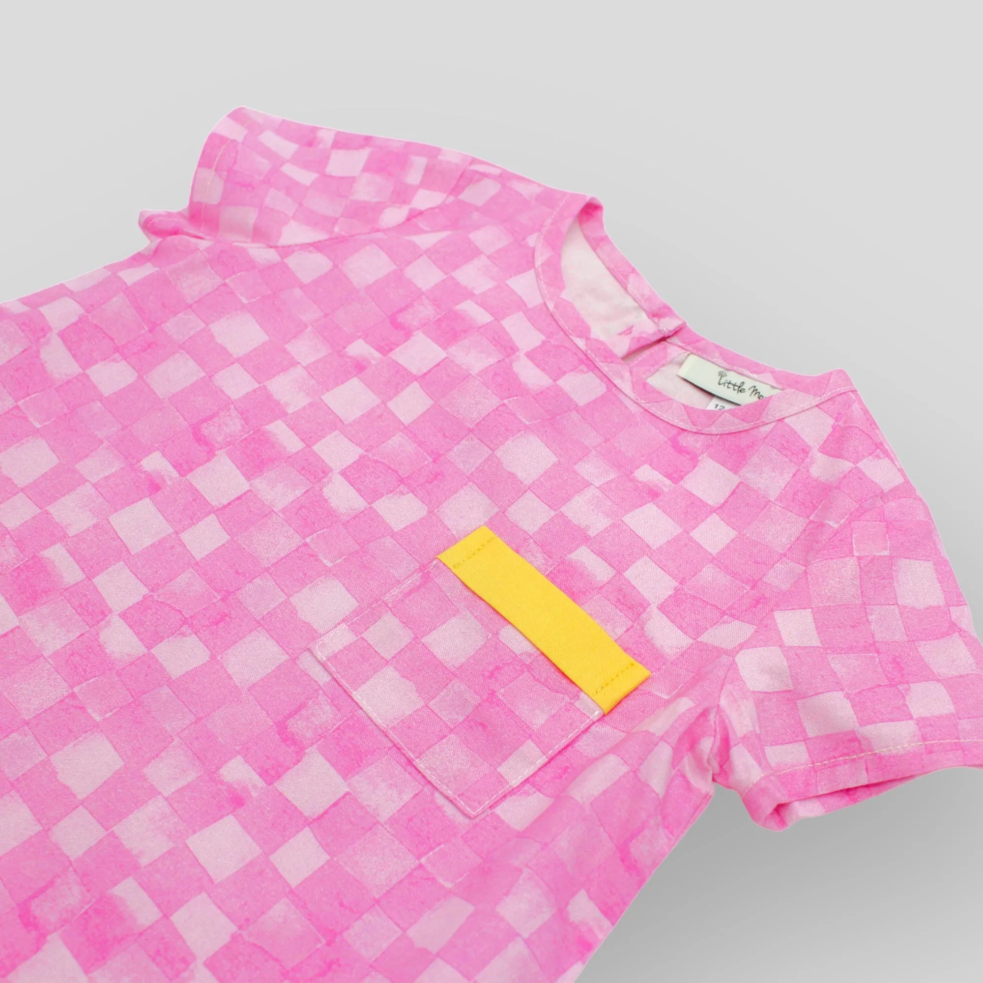 Trapeze Dress in Pink Checkerboard - OEKO-TEX Certified Cotton