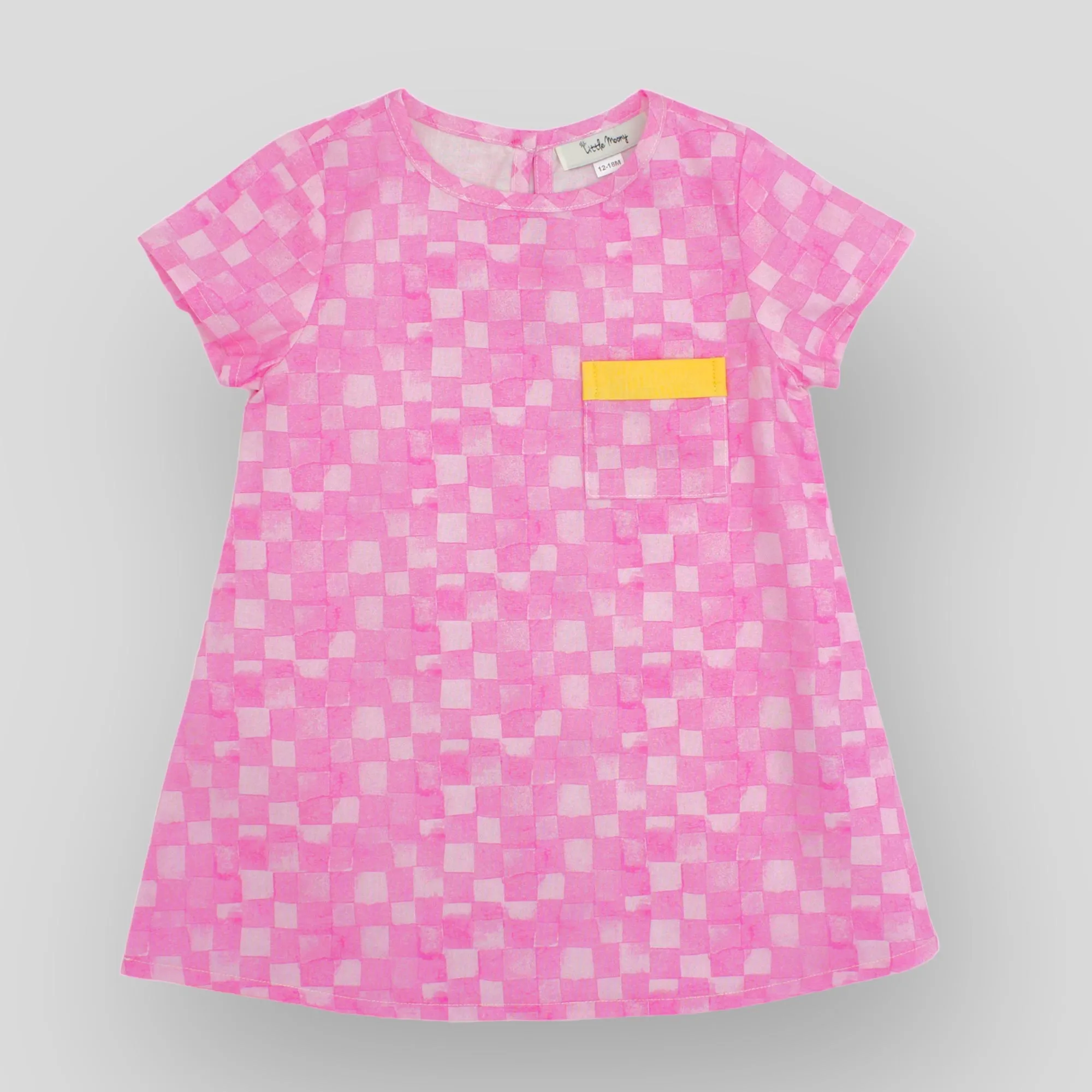 Trapeze Dress in Pink Checkerboard - OEKO-TEX Certified Cotton