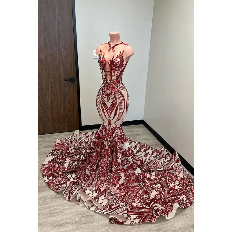 Trumpet/Mermaid V-Neck Lace Sequins Appliques Prom Evening Formal Dress