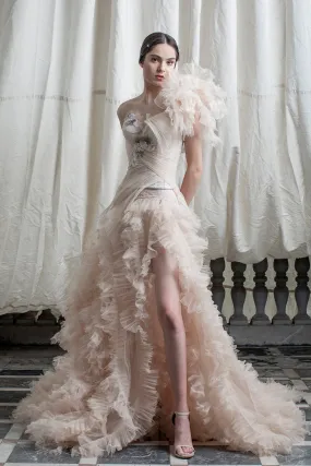 Tulle One-Shoulder Dress with Ruffles