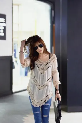 V-Neck Crochet Trim Tunic