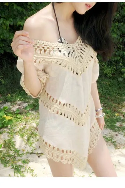 V-Neck Crochet Trim Tunic