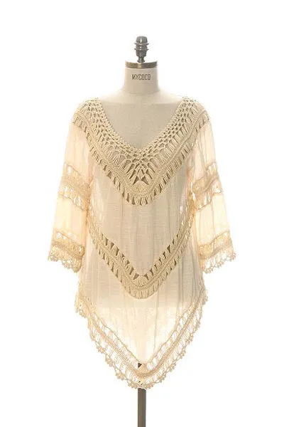 V-Neck Crochet Trim Tunic