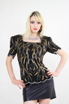Vintage 80s Sequin beaded cocktail party top