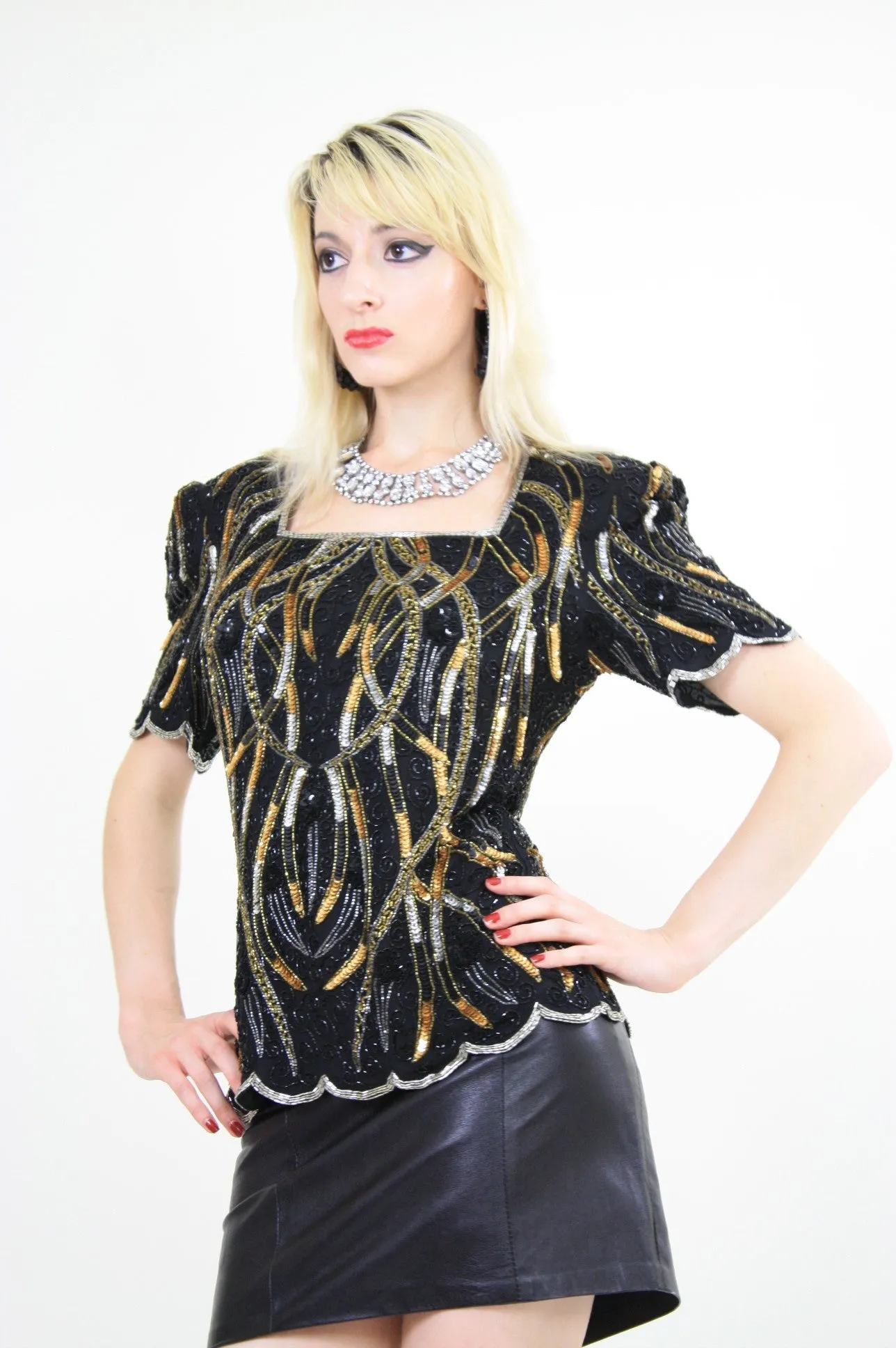 Vintage 80s Sequin beaded cocktail party top