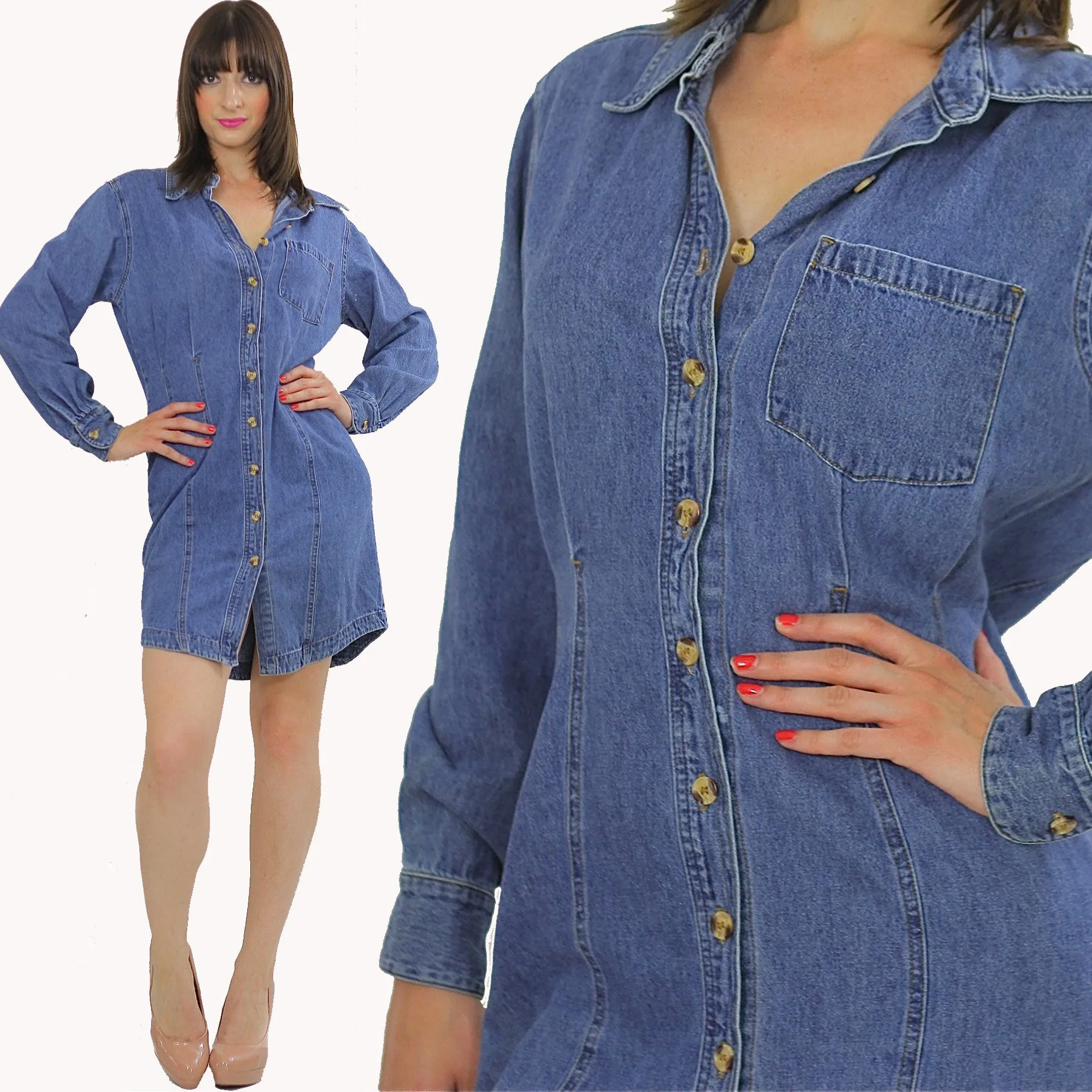 Vintage 90s Grunge Bill Blass Blue denim mini  dress