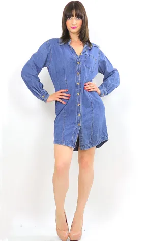 Vintage 90s Grunge Bill Blass Blue denim mini  dress