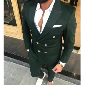 Voguable Slim Fit Double Breasted Men Suits for Wedding Prom 2 Piece Custom Groom Tuxedos Male Fashion Costumes Set Jacket with Pants